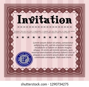 Red Retro invitation. With guilloche pattern and background. Detailed. Superior design. 