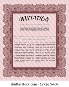 Red Retro invitation. With guilloche pattern. Money design. Detailed. 