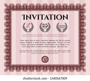 Red Retro invitation. With guilloche pattern and background. Customizable, Easy to edit and change colors. Nice design. 