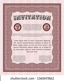 Red Retro invitation. With guilloche pattern. Superior design. Customizable, Easy to edit and change colors. 