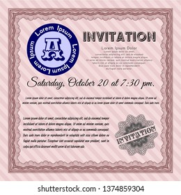 Red Retro invitation. With guilloche pattern and background. Vector illustration. Beauty design. 