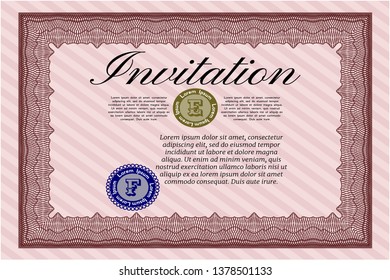 Red Retro invitation. With guilloche pattern and background. Money Pattern design. Vector illustration. 