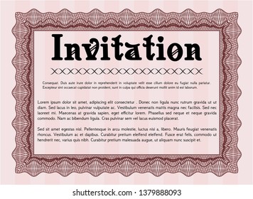 Red Retro invitation. With guilloche pattern. Vector illustration. Excellent design. 