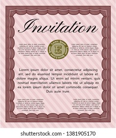 Red Retro invitation. With guilloche pattern. Detailed. Sophisticated design. 