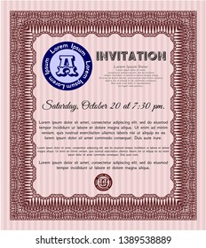 Red Retro invitation. With guilloche pattern and background. Excellent design. Vector illustration. 