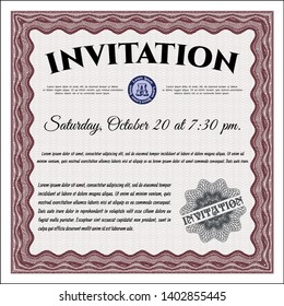 Red Retro invitation. With guilloche pattern. Vector illustration. Modern design. 