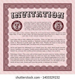 Red Retro invitation. With guilloche pattern and background. Nice design. Vector illustration. 