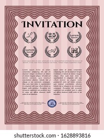 Red Retro invitation. With guilloche pattern and background. Beauty design. Customizable, Easy to edit and change colors. 