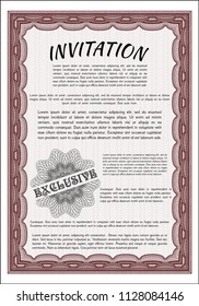 Red Retro invitation. With linear background. Detailed. Lovely design. 