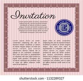 Red Retro invitation. With linear background. Superior design. Detailed. 