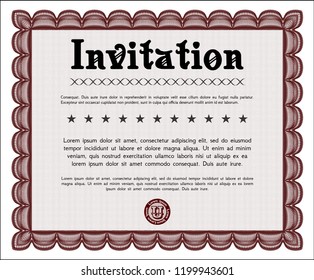 Red Retro invitation. With linear background. Vector illustration. Beauty design. 
