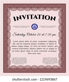 Red Retro invitation. With linear background. Vector illustration. Good design. 