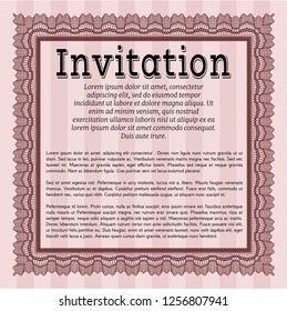 Red Retro invitation. With linear background. Detailed. Artistry design. 