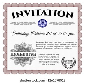 Red Retro invitation. With linear background. Vector illustration. Sophisticated design. 