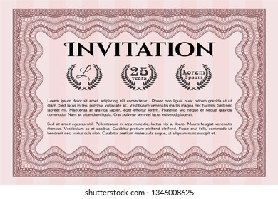 Red Retro invitation. With linear background. Retro design. Detailed. 