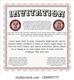 Red Retro invitation. With linear background. Good design. Detailed. 