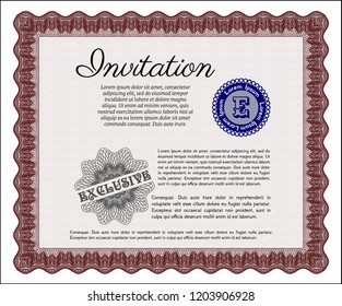 Red Retro invitation. Lovely design. Vector illustration. With linear background. 