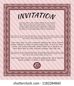 Red Retro invitation. Modern design. Detailed. With complex linear background. 