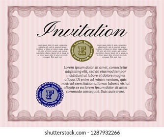 Red Retro invitation. Modern design. Vector illustration. Complex background. 