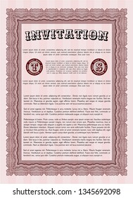 Red Retro invitation. Modern design. Vector illustration. With linear background. 