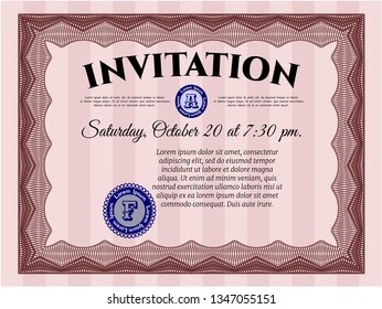 Red Retro invitation. Money design. With complex linear background. Customizable, Easy to edit and change colors. 