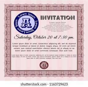 Red Retro invitation. Money Pattern design. Customizable, Easy to edit and change colors. With guilloche pattern. 
