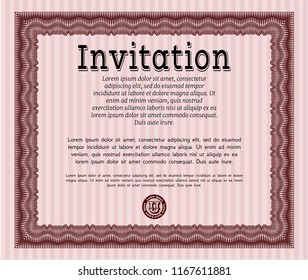 Red Retro invitation. Money Pattern. Customizable, Easy to edit and change colors. With complex linear background. 