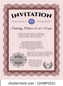 Red Retro invitation. Money Pattern. With guilloche pattern. Detailed. 