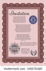 Red Retro invitation. Money Pattern design. With great quality guilloche pattern. Vector illustration. 