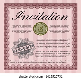 Red Retro invitation. Money Pattern. Customizable, Easy to edit and change colors. With guilloche pattern and background. 