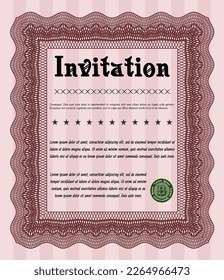 Red Retro invitation. Money Pattern. With guilloche pattern. Vector illustration. 