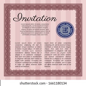 Red Retro invitation. Money style design. Complex background. Detailed. 