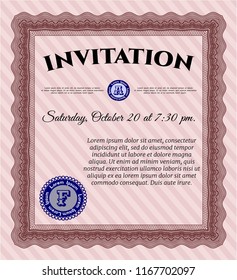 Red Retro invitation. Nice design. Vector illustration. Easy to print. 