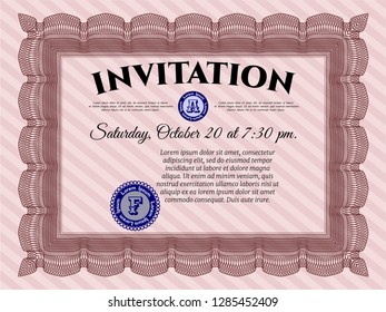 Red Retro invitation. Nice design. With guilloche pattern. Vector illustration. 