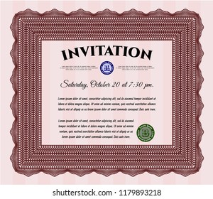Red Retro invitation. Printer friendly. Detailed. Sophisticated design. 