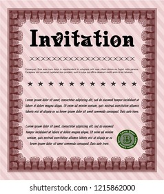 Red Retro invitation. Printer friendly. Vector illustration. Artistry design. 