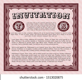 Red Retro invitation. Printer friendly. Artistry design. Detailed. 