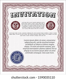 Red Retro invitation. Printer friendly. Detailed. Money design. 