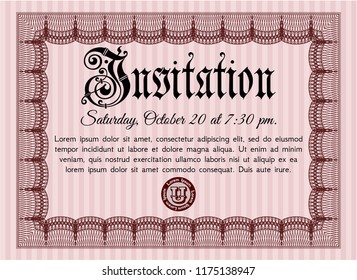 Red Retro invitation. With quality background. Nice design. Detailed. 