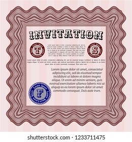 Red Retro invitation. With quality background. Money style design. Detailed. 