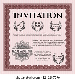 Red Retro invitation. With quality background. Detailed. Elegant design. 