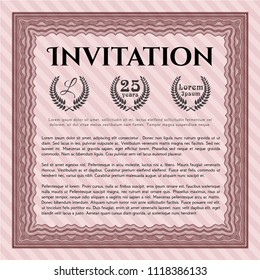 Red Retro invitation. Sophisticated design. With great quality guilloche pattern. Vector illustration. 