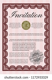 Red Retro invitation. Sophisticated design. Complex background. Vector illustration. 