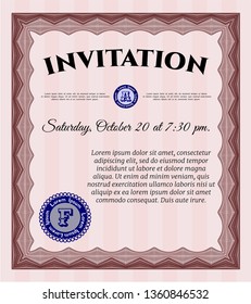 Red Retro invitation. Sophisticated design. With great quality guilloche pattern. Customizable, Easy to edit and change colors. 