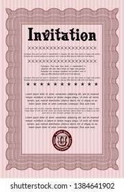 Red Retro invitation. Sophisticated design. Customizable, Easy to edit and change colors. With complex background. 