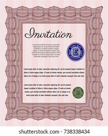Red Retro invitation. Sophisticated design. Detailed. With guilloche pattern and background. 