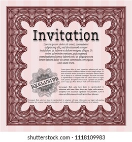 Red Retro invitation. Superior design. With linear background. Detailed. 