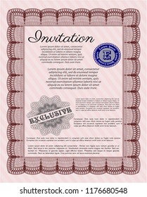 Red Retro invitation. Superior design. Customizable, Easy to edit and change colors. With guilloche pattern and background. 