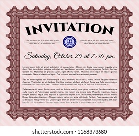 Red Retro invitation template. Artistry design. Detailed. Complex background. 