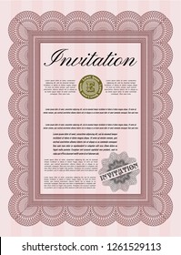 Red Retro invitation template. Artistry design. With complex background. Detailed. 
